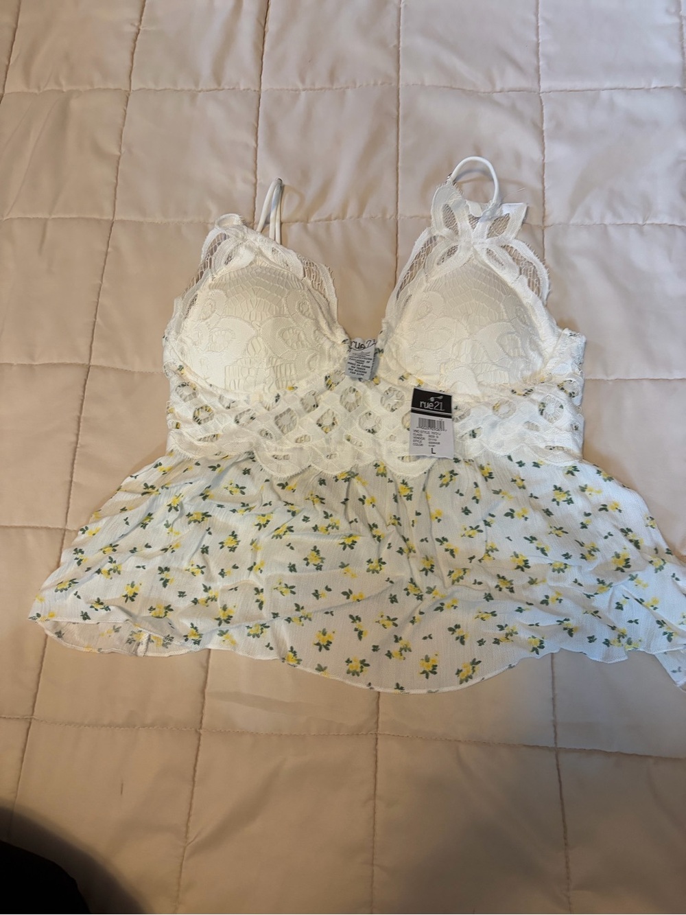 Rue21 NWT White Lace Floral Peplum Cami Top